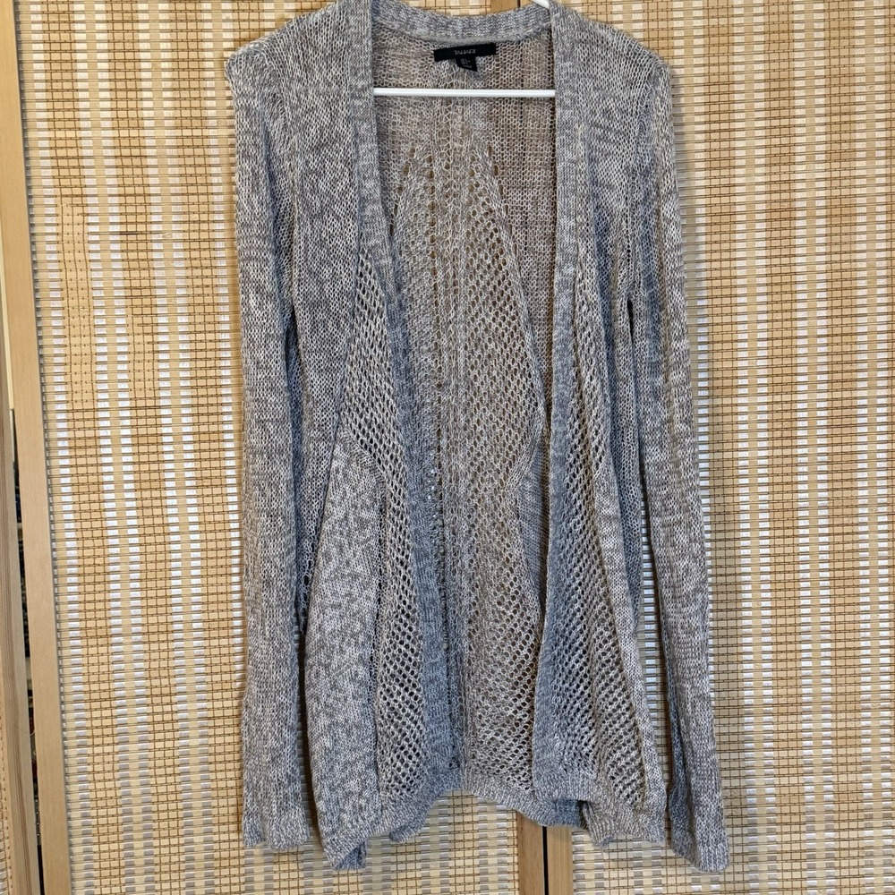 Tahari Womens L Beige Linen Blend Open‎ Mesh Knit Hippie Boho Office Resortwear